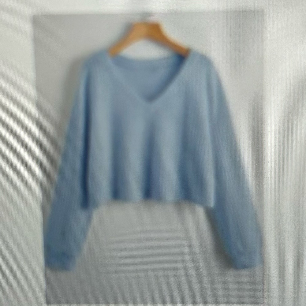 Shein light blue thermal V neck cropped long sleeve top size 2X